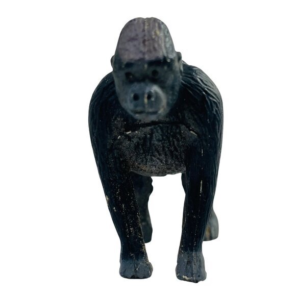 Vintage Hand-Painted Gorilla Figurine With Baby On Back Rubber Toy - Picture 7 of 11